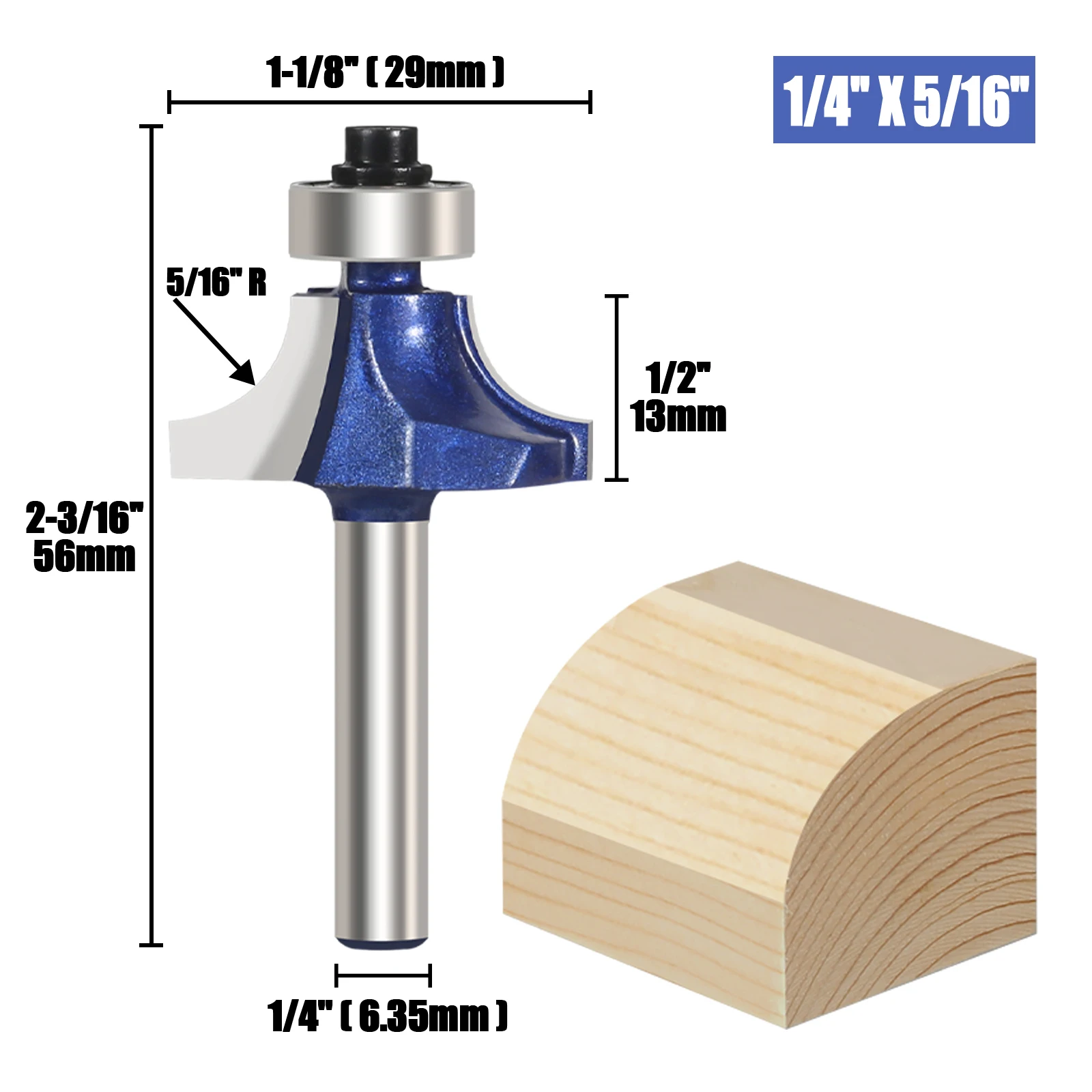 HEDA 4pcs 6.35mm 1/4” Shank Corner Round Professional level Over Router Bit Milling Cutter For Wood Woodwork Tungsten Carbide