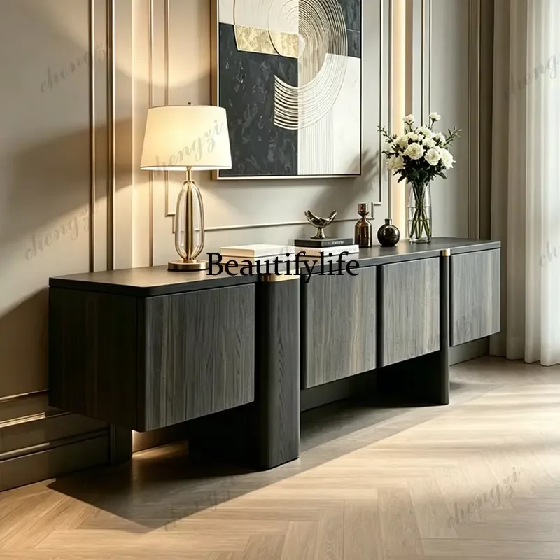 Light Luxury Solid Wood TV Cabinet Living Room Wall Mounted Floor Storage Cabinet Modern High End Sideboard for Home Decor