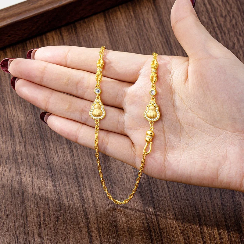 KISS&FLOWER 24KT Gold Vintage Calabash Necklace+Ring For Women Wedding Party Birthday Christmas Bride Mother Girl Lady Gift JS96