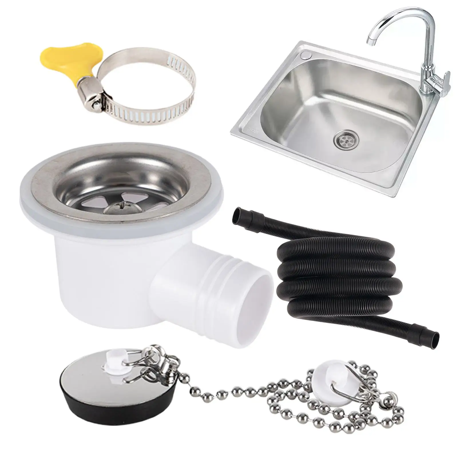 

RV Sink Drain Angle Fitting Quick Connect Filter Drain Pipe Hose Plug Sewer Adapter With Tube For RV Boat Marine Repair