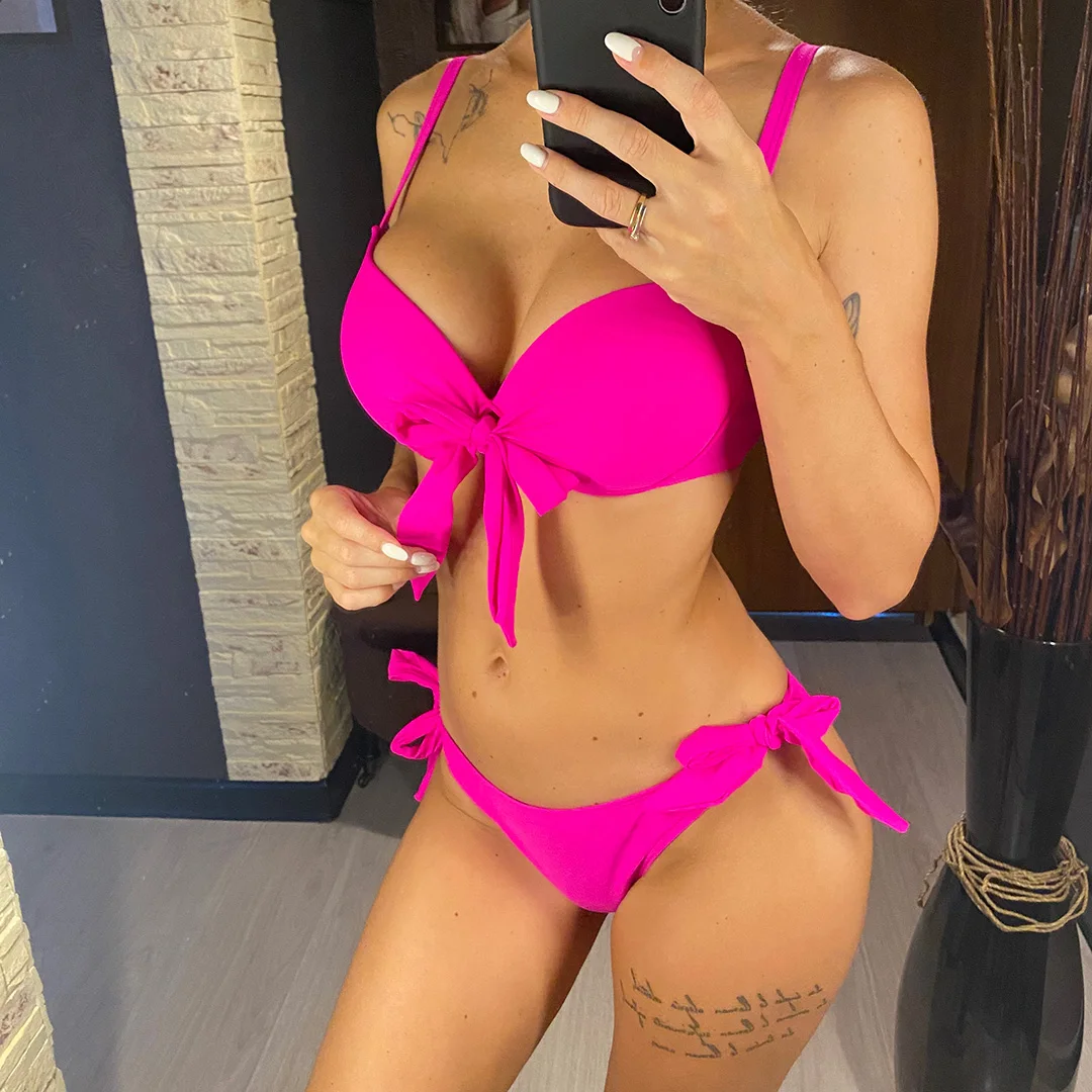 XS - XL, geknoteter Push-up-Bikini, Damen-Badeanzug, zweiteiliges Bikini-Set mit BH-Einlage, Badebekleidung, Badeanzug, Modell V3992. – Detail 9