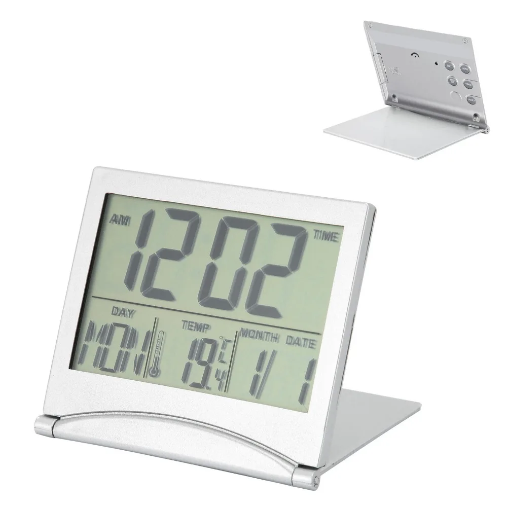 Black White Desk Alarm Clock Large Screen Electronic Timer Foldable Alarm Clock Foldable Design Temperature Display