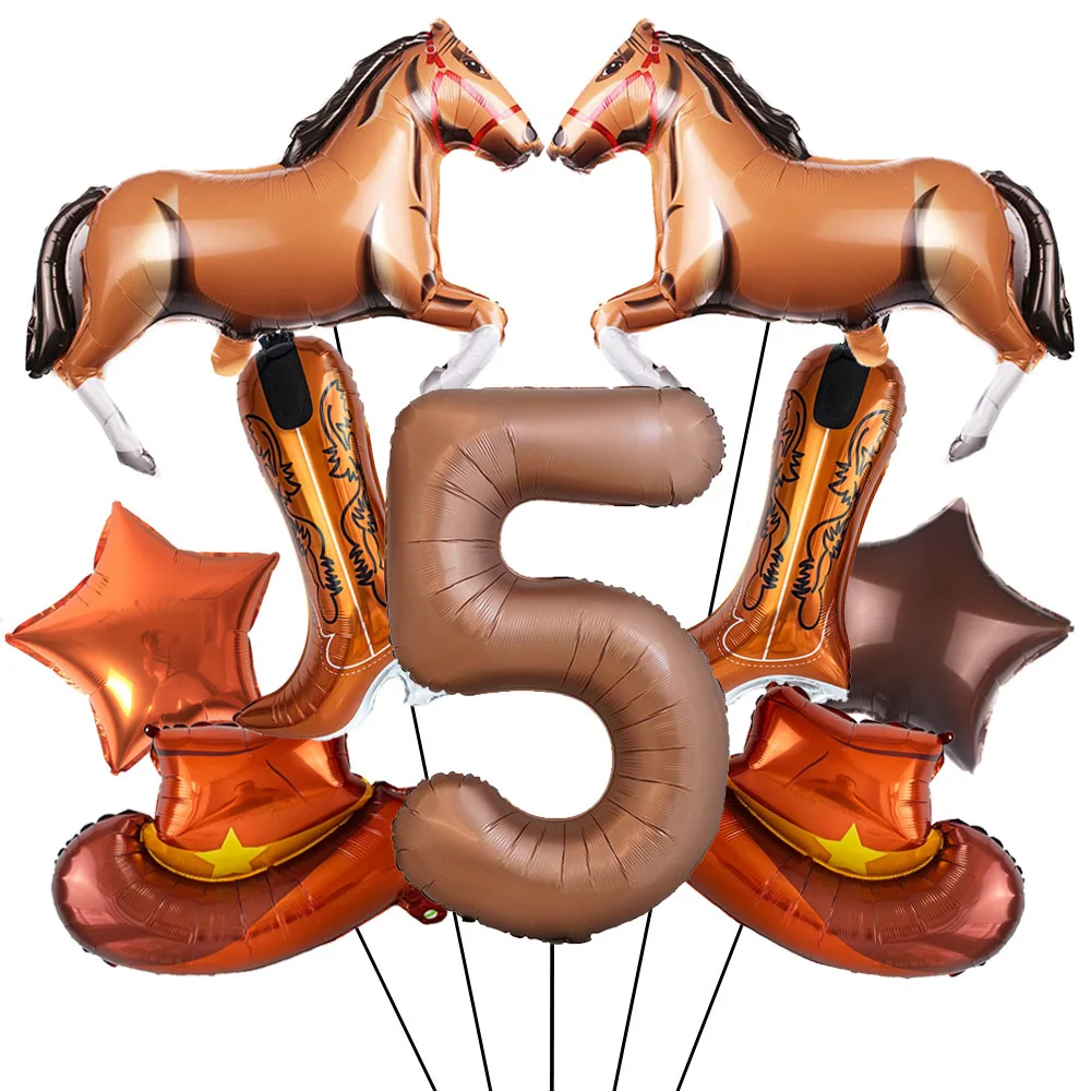 Western Cowboy Themed Party Balloons Kits with Cowgirl Hat Balloons Boot Horse Balloon 40inch Number Balloon Cowboy Party Decors