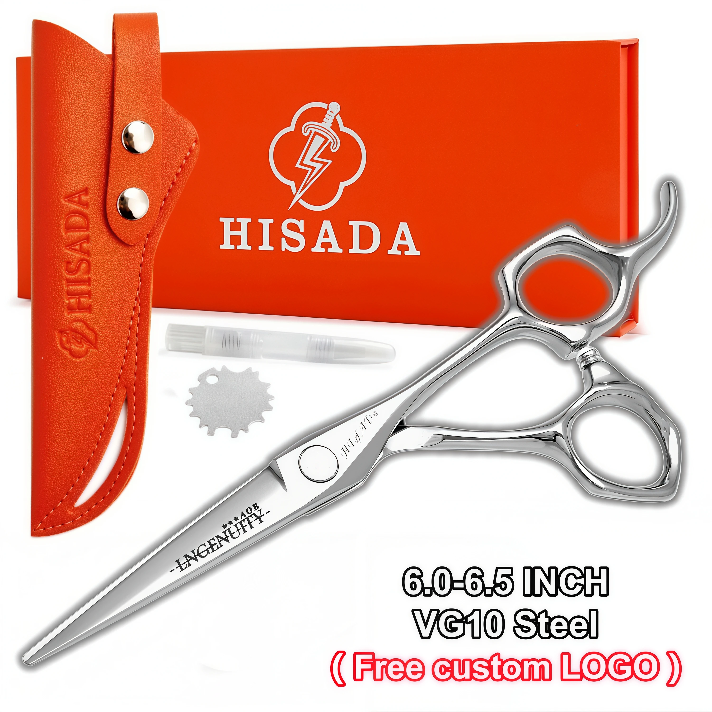 hisada-理容はさみ、プロ用ヘアカットはさみ-60-インチ、日本製手作り-vg10-鋼、超鋭利で耐摩耗性があります。