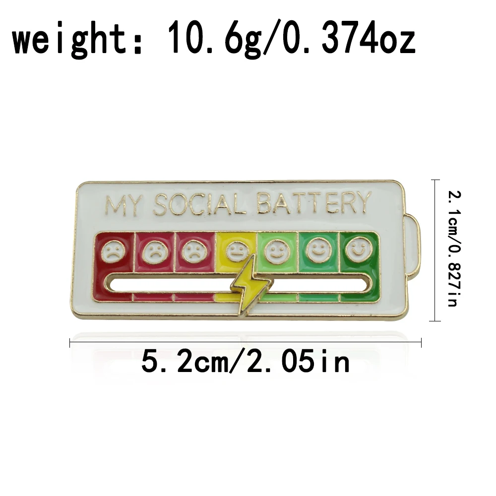 Mood Expression Pins My Social Power Battery Brooch Social Power Enamel Badge Transform Mood Energy Badge Gift for Men Women