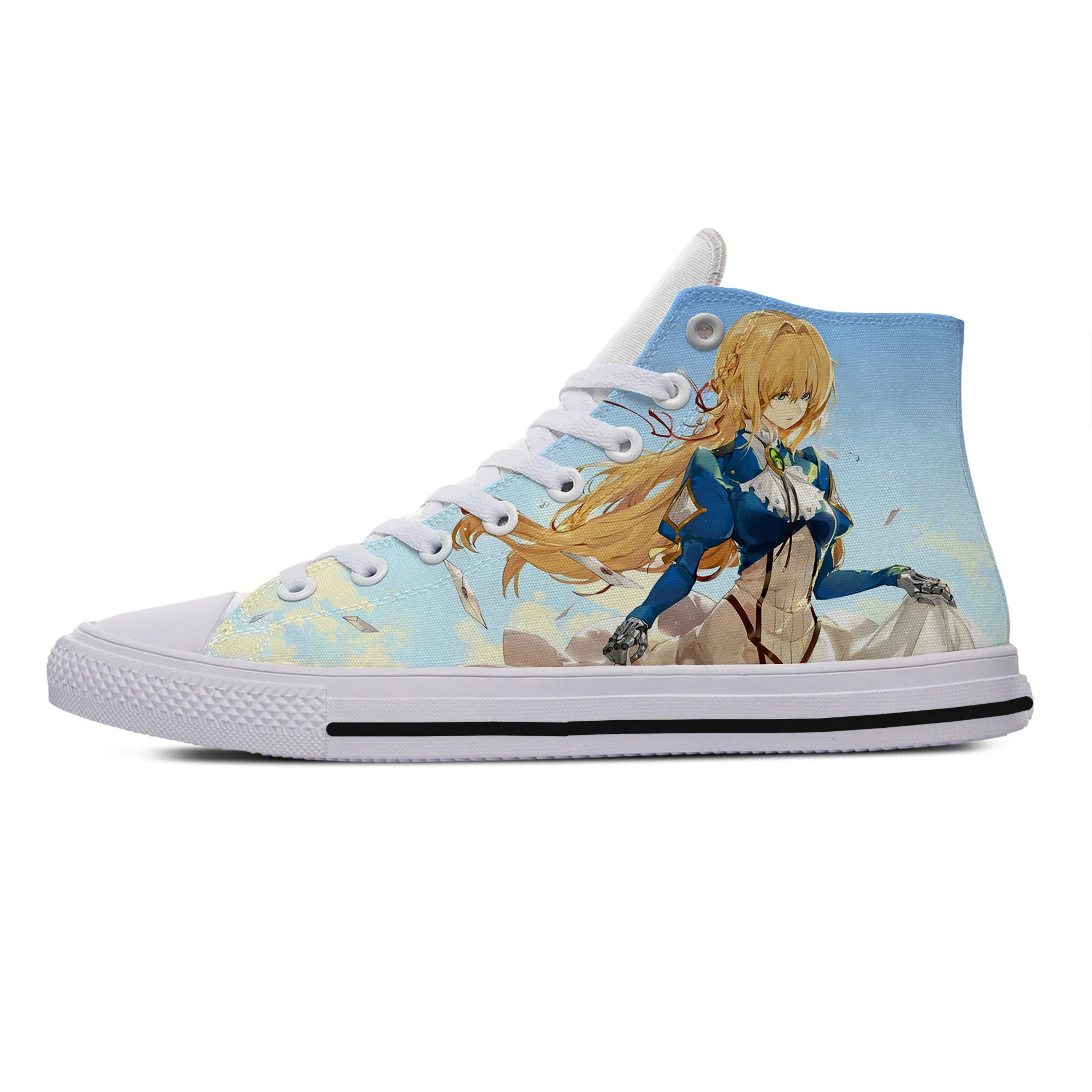 

Hot Summer Women Men Anime Violet Evergarden Kwaii Fashion Shoes Lightweight Casual Canvas Shoes High Top Classic Board Shoes