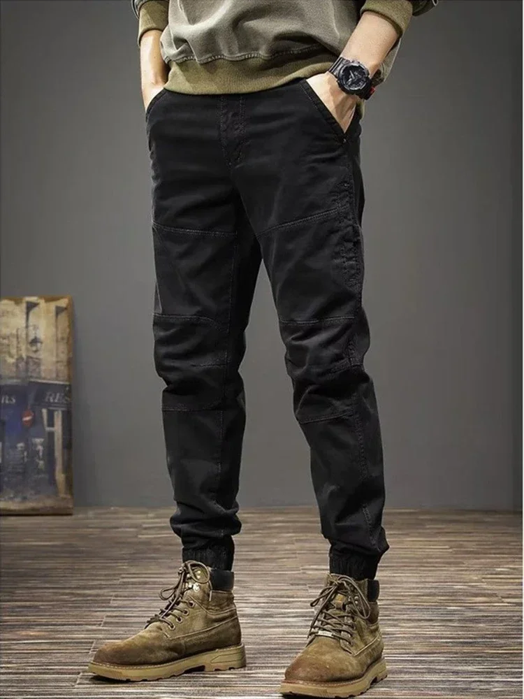 Pantalones Cargo grises para hombre, pantalones negros multibolsillos para hombre, ropa técnica ajustada con múltiples bolsillos, estilo coreano Harajuku, algodón y nailon Y2k de lujo