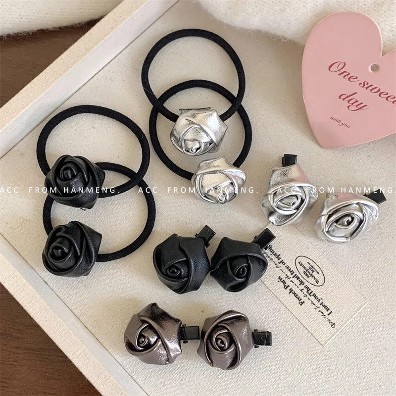 Pince à cheveux fleur rose en cuir PU pour femmes, coiffure Scrunchie, épingle à cheveux pour filles, coréen, doux, Cool, Y2K, accessoires pour cheveux, mode, 2024