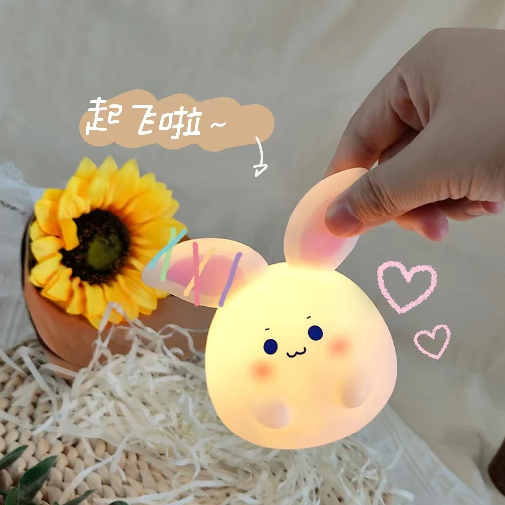 Cute Big Ears Rabbit Shaped Soft Llighting Small Night Light Bedside Light Decoration Bedroom Atmosphere Light Girl Child Gift