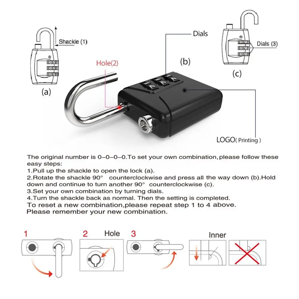 Security 3 Dial Digit Combination Lock Dormitory Cabinet  Lock Backpack Zipper Lock Password Lock Luggage Padlock