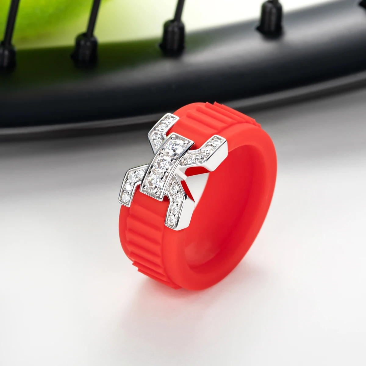 MossanRappr VVS1 Moissanite Silicone Ring 925 Sterling Silver Engagement Ring Rubber Wedding Band Jewelry Gifts for Men Women