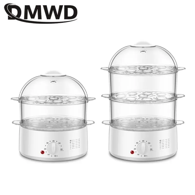 2L Mini Household Electric Food Steamer with Timer One key Operation Auto Shut-off Visualization Food Warmer 3 layers Egg Boiler