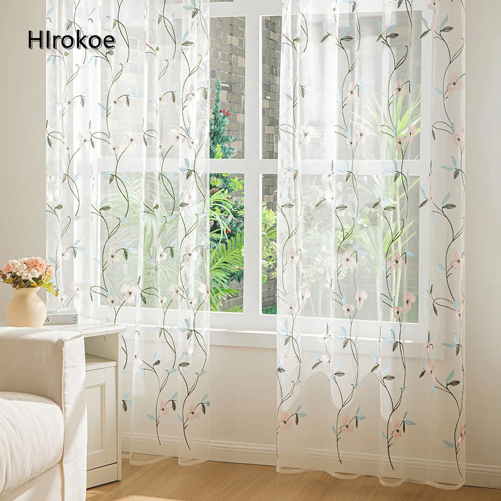 

European Magnolia Embroidery Window Screen Pastoral Decor Window Curtain Translucent Living Room Bedroom Study Screen Curtain