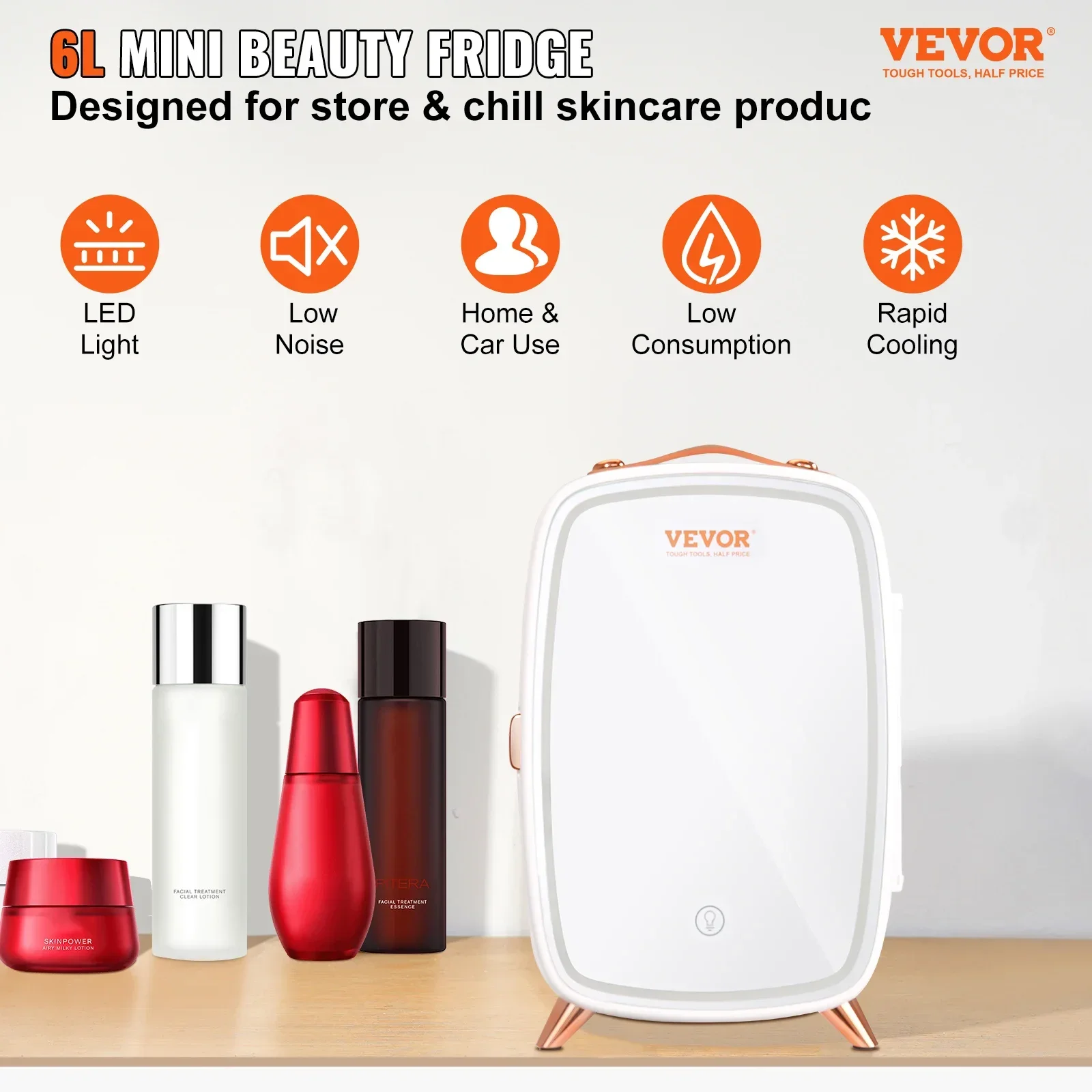 

Mini Fridge For Bedroom, 6L Luxury Skin Care Fridges With Mirror And LED Light, AC DC Cosmetic Fridge, Small Makeup Refrigerator