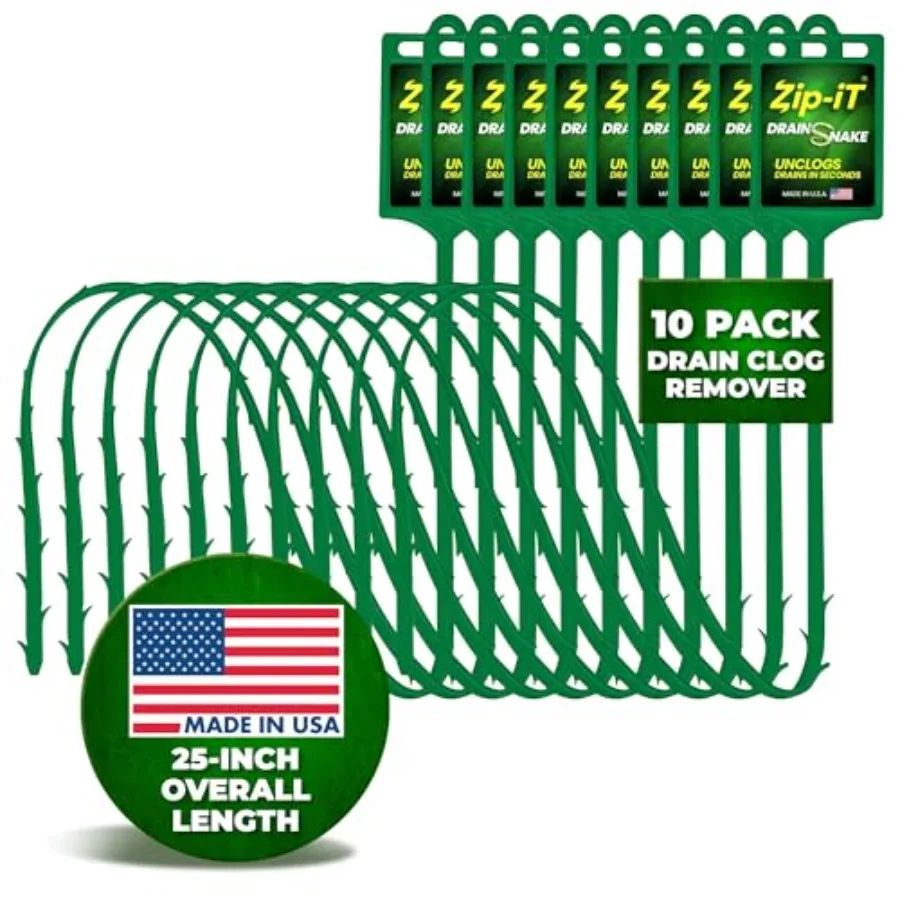 

Инструмент для прочистки засоров в трубах Zip-it Hair Drain Clog Remover, 25 дюймов, для душа, ванны и раковины, устраняет засоры за секунды - многоразовая змеевидная насадка для удаления волос из труб