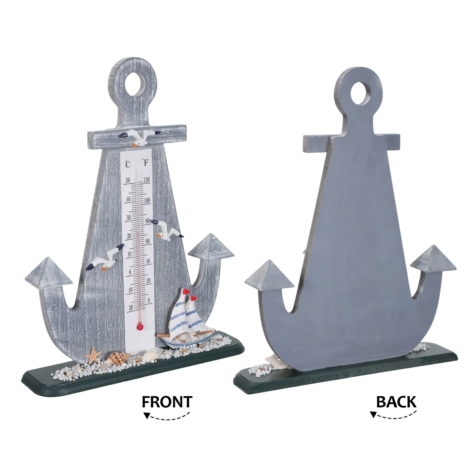 Vintage Nautical Anchor Thermometer Style Desktop Indoor Outdoor Tabletop Sculpture Mediterranean Ocean Themed Home