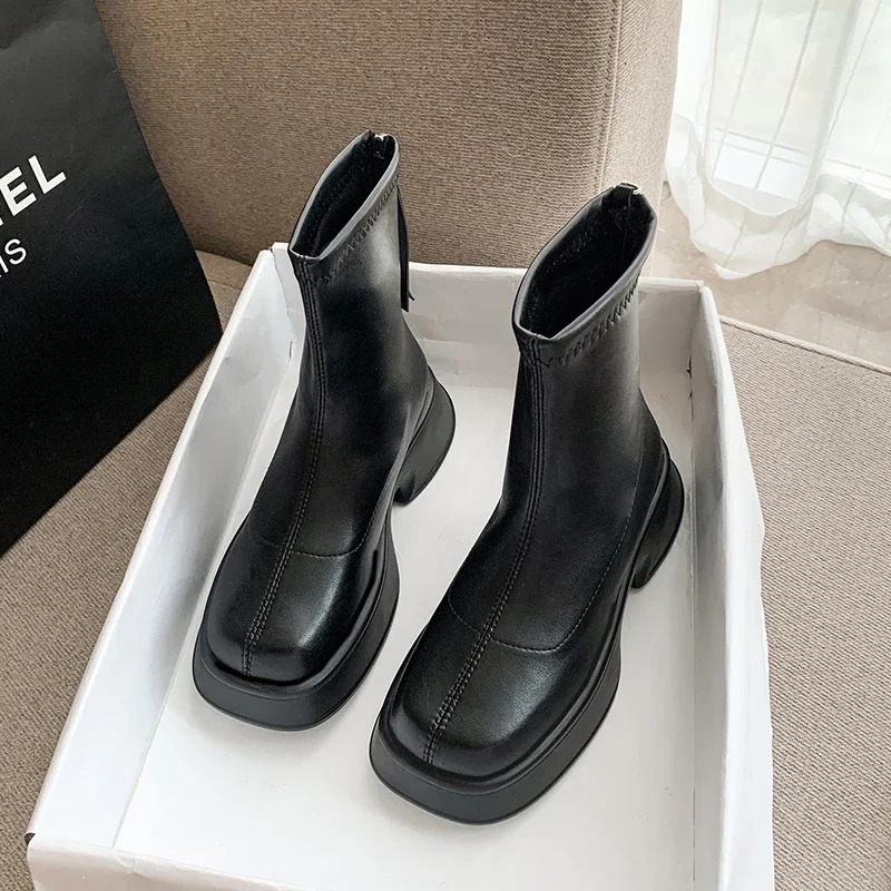 2024 Winter Platform Women Long Boot Back Zipper Ladies Elegant Soft PU Leather Knee-High Boots New Thick Sole Keep Warm Shoes