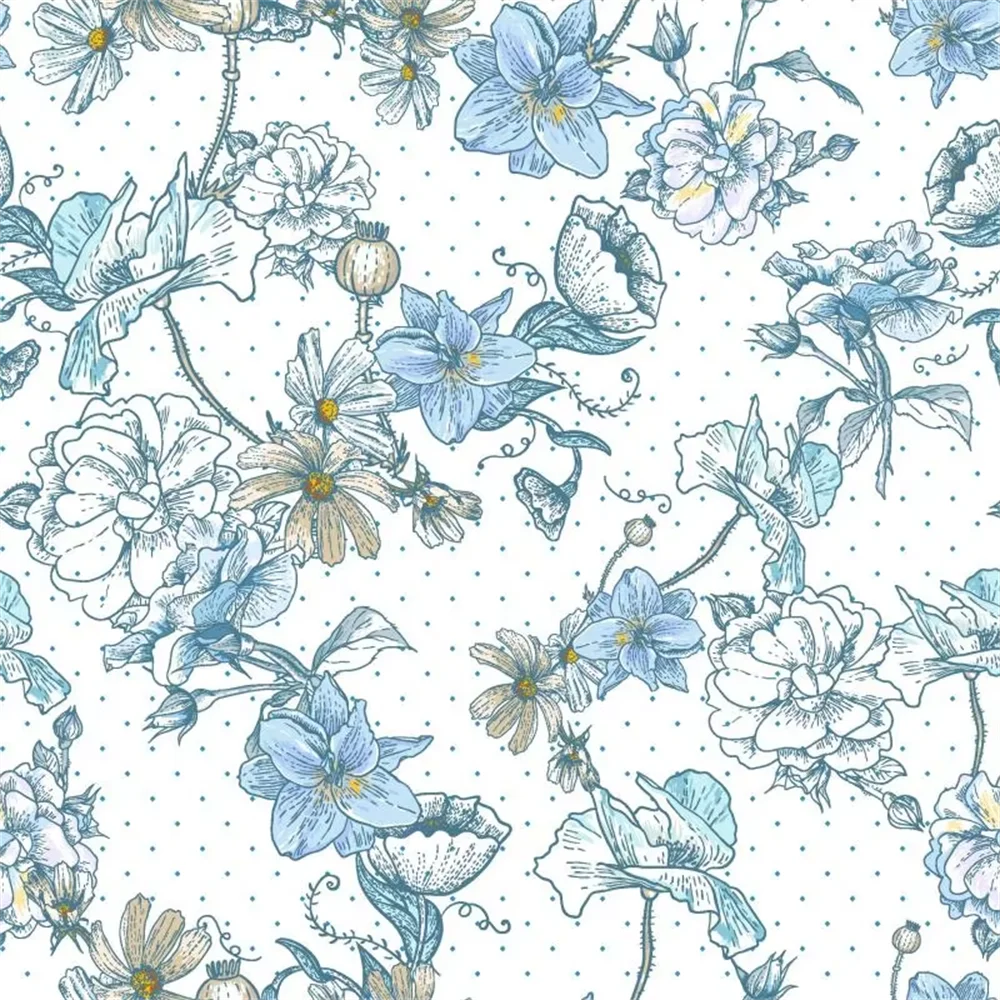 custom Blue flowers infinite stitching Mural Wallpapers for Living Room Background papel de pared Decoration Wallpaper sticker