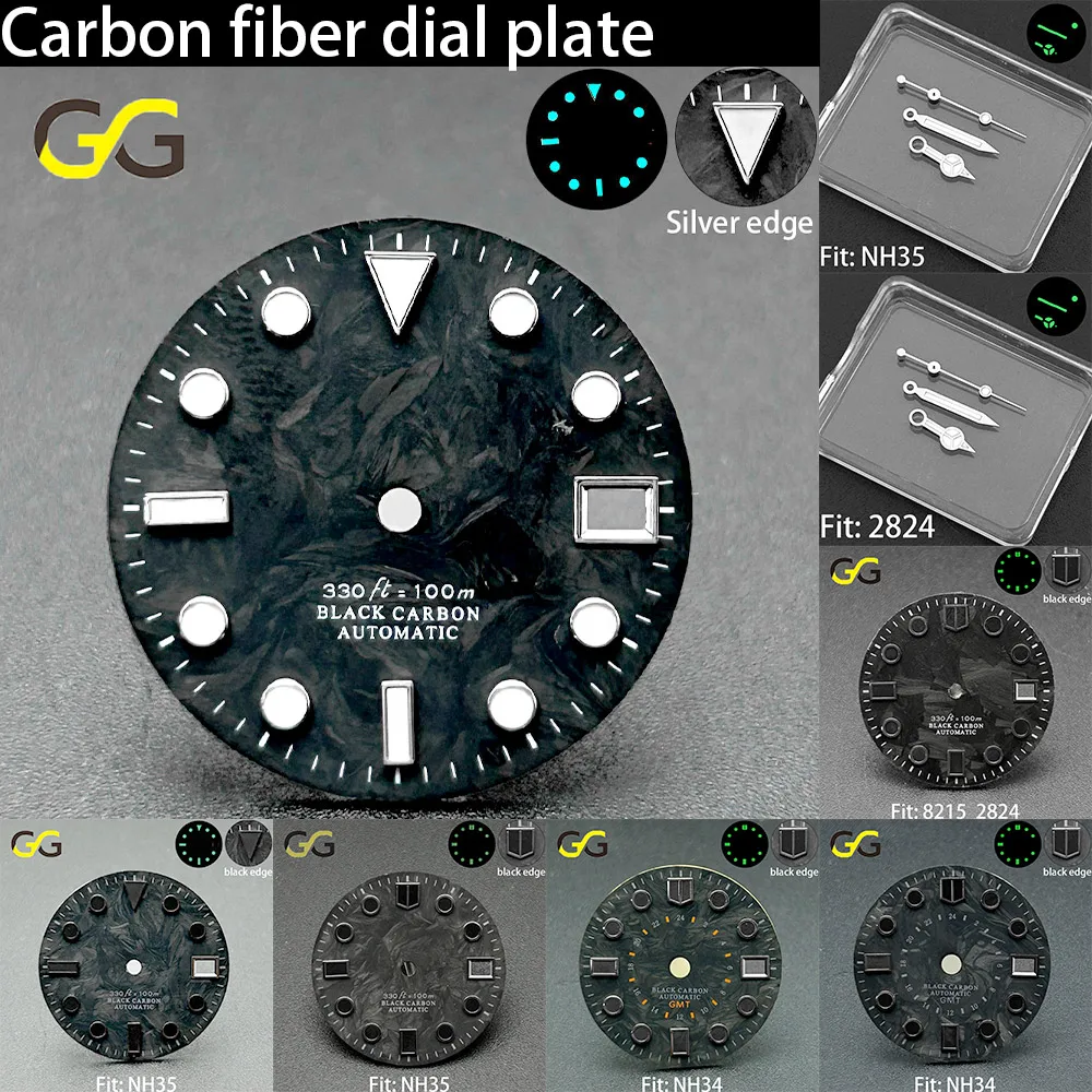 Unique Texture Forged Carbon Watch Dial 28.5mm C3 Green Luminous For NH35 NH34 8215 2824 Custom Mod Watch Parts