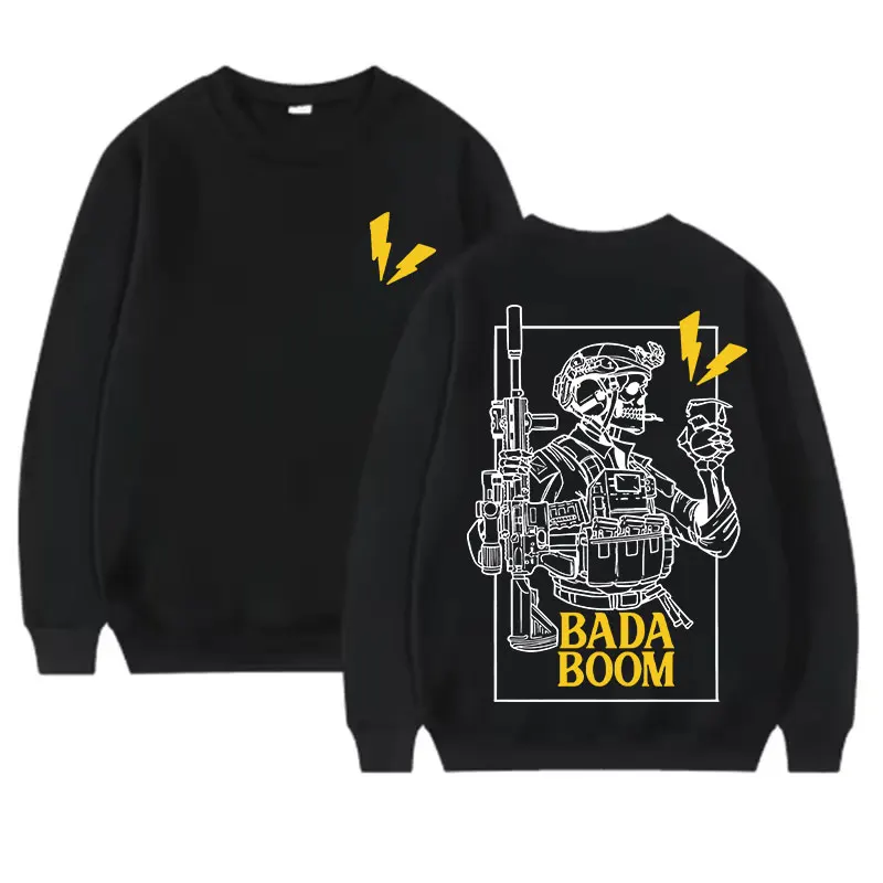 Bada Boom Skull Männer Taktik Rundhals Hoodie Trainingsanzug Herbst Winter Lässige Hoodies Kleidung Militärbegeisterte