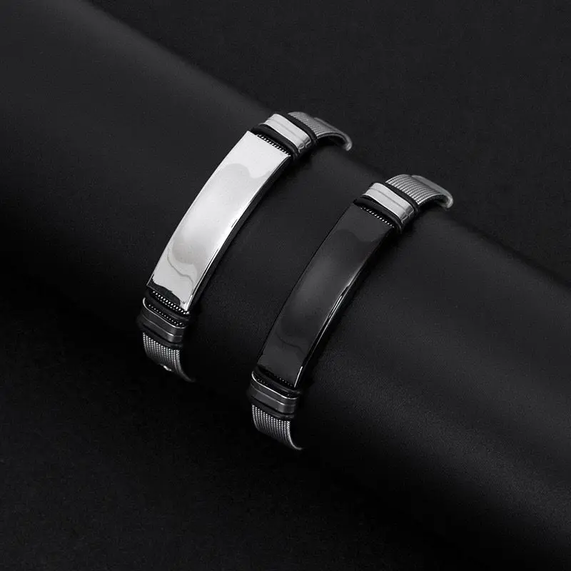 10pcs Simple Fashionable  Punk Titanium Steel  Bracelets For Men Can Be Engrave  With Laser Carved Watch Straps Charm Bracelets