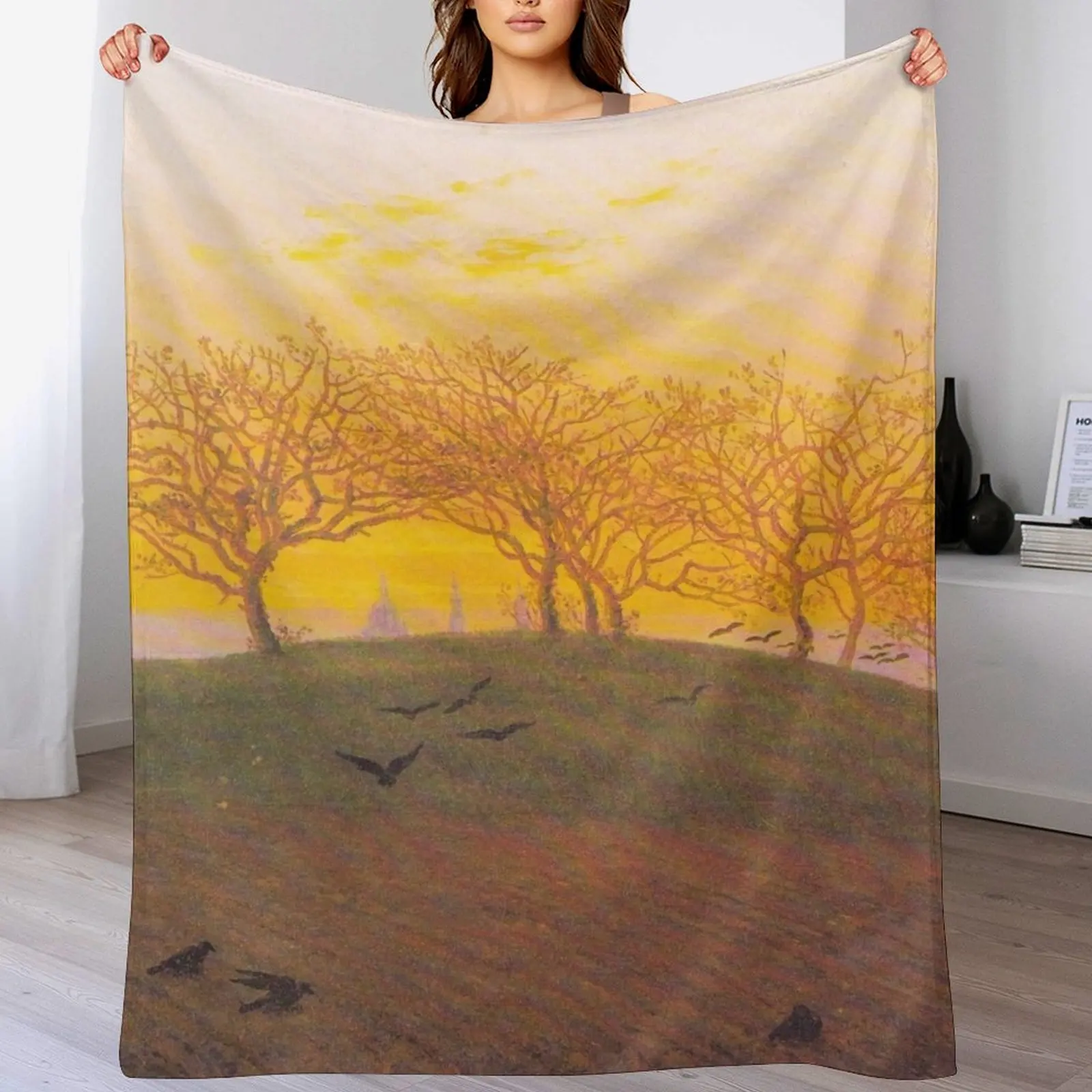 

HD CASPAR DAVID FRIEDRICH - Sunset Hill Throw Blanket Soft Luxury Designer halloween Blankets