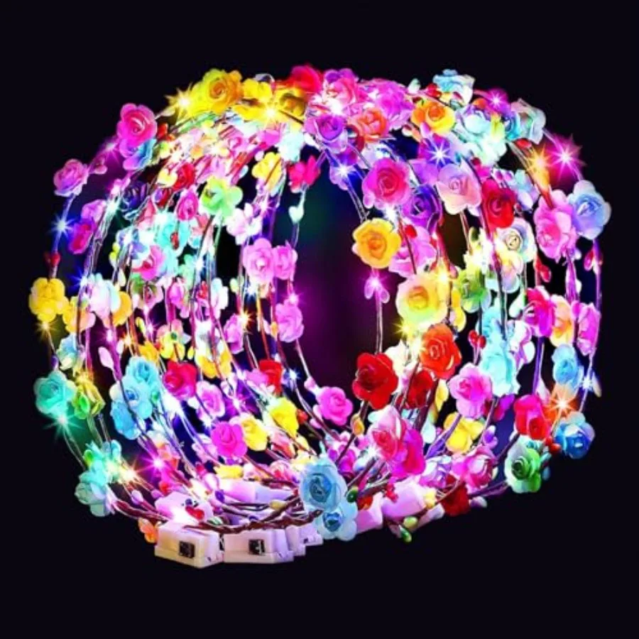 

HONLYNE LED Flower Crowns Headbands, Light Up Flower Crowns For Women, Glow in the Dark Headband for Wedding Reception Mardi Gr