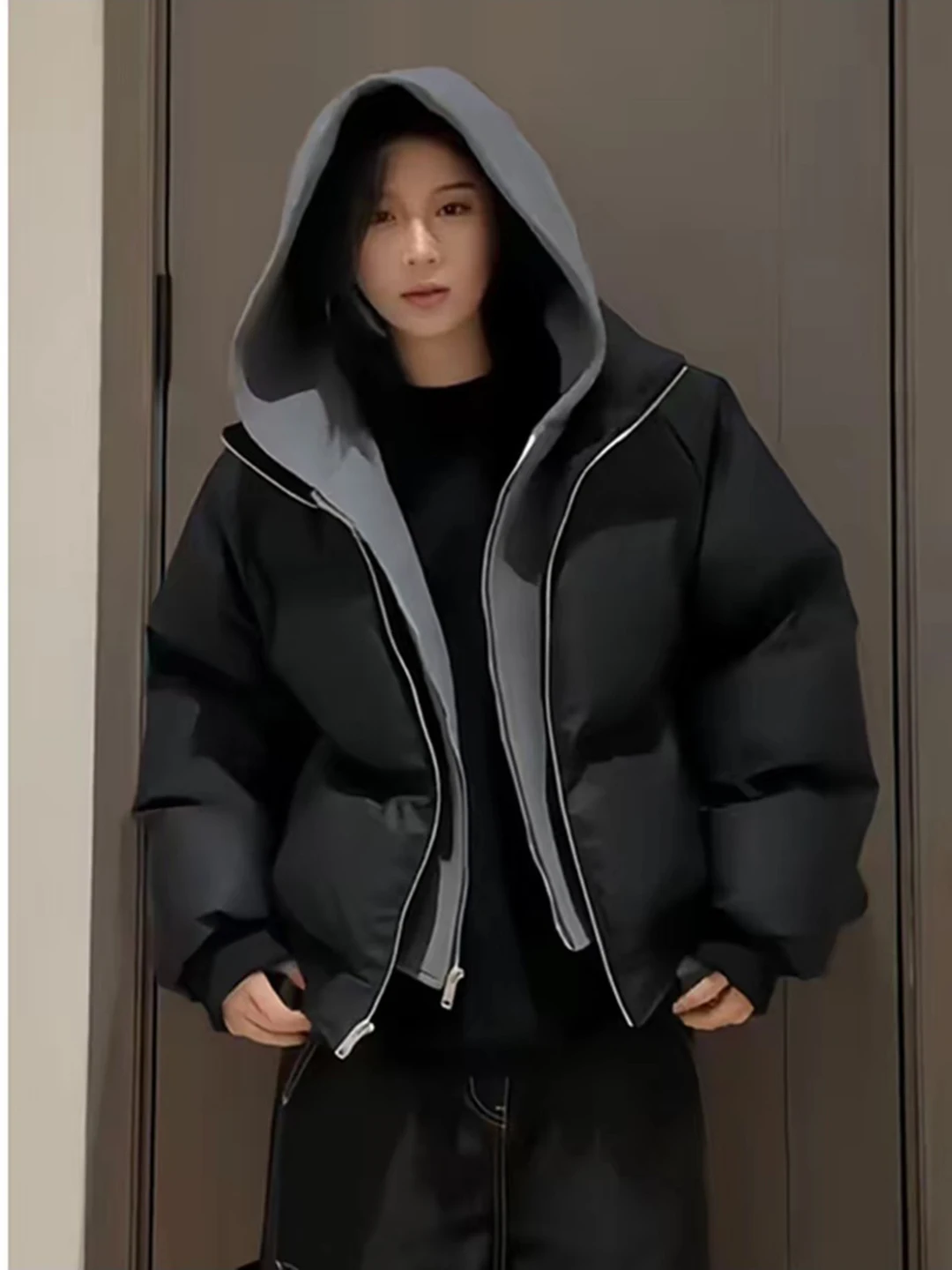 

Men's Bla Hooded down Cotton Jaet Thiened Winter Coat Bread Sle Outerwear Stand Fit Pure Color Casual Wear