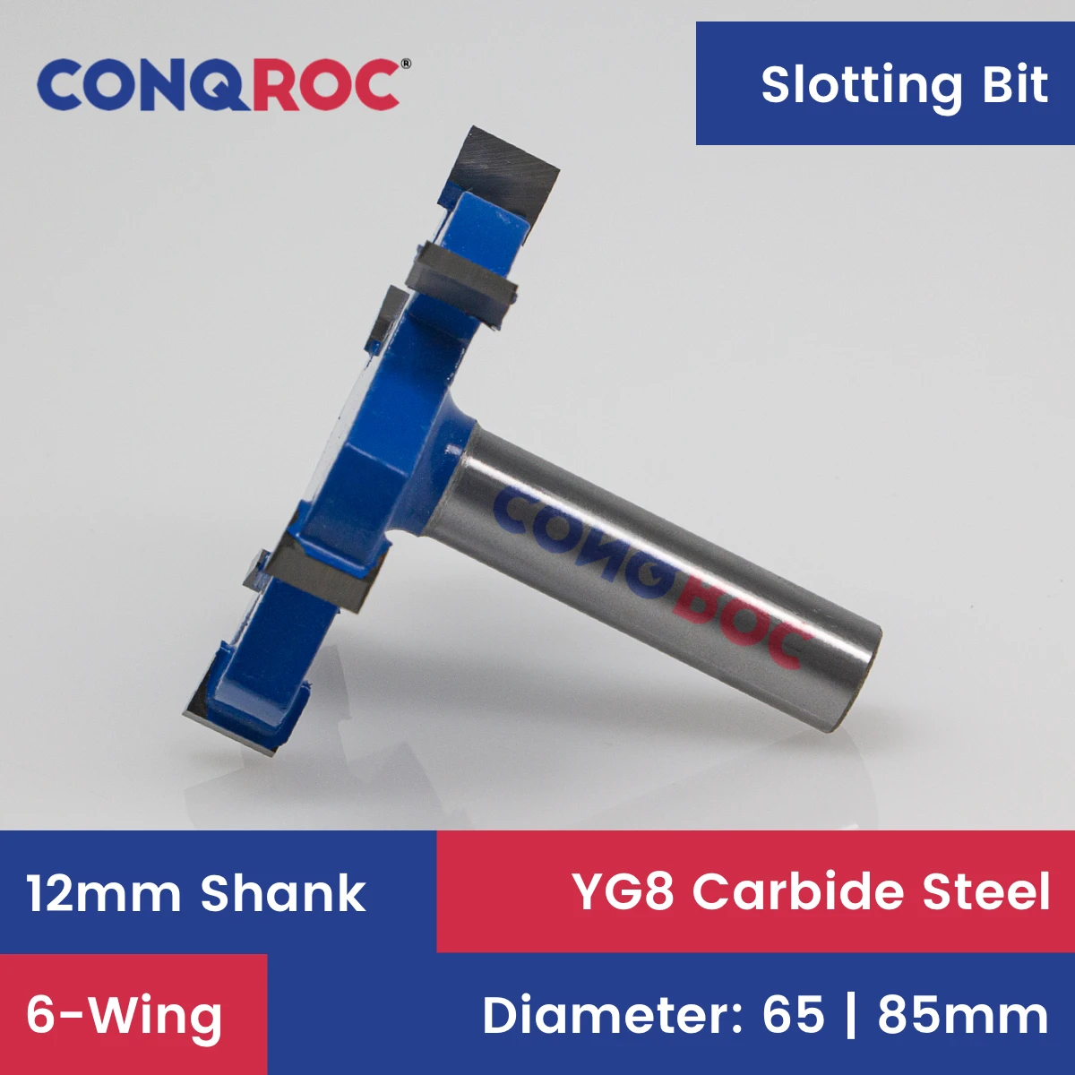 12mm Shank 6-Wing Slotting Router Bit Cutting Length-10mm 2-Option Diameter-65mm or 85mm  Woodworking Milling Cutter