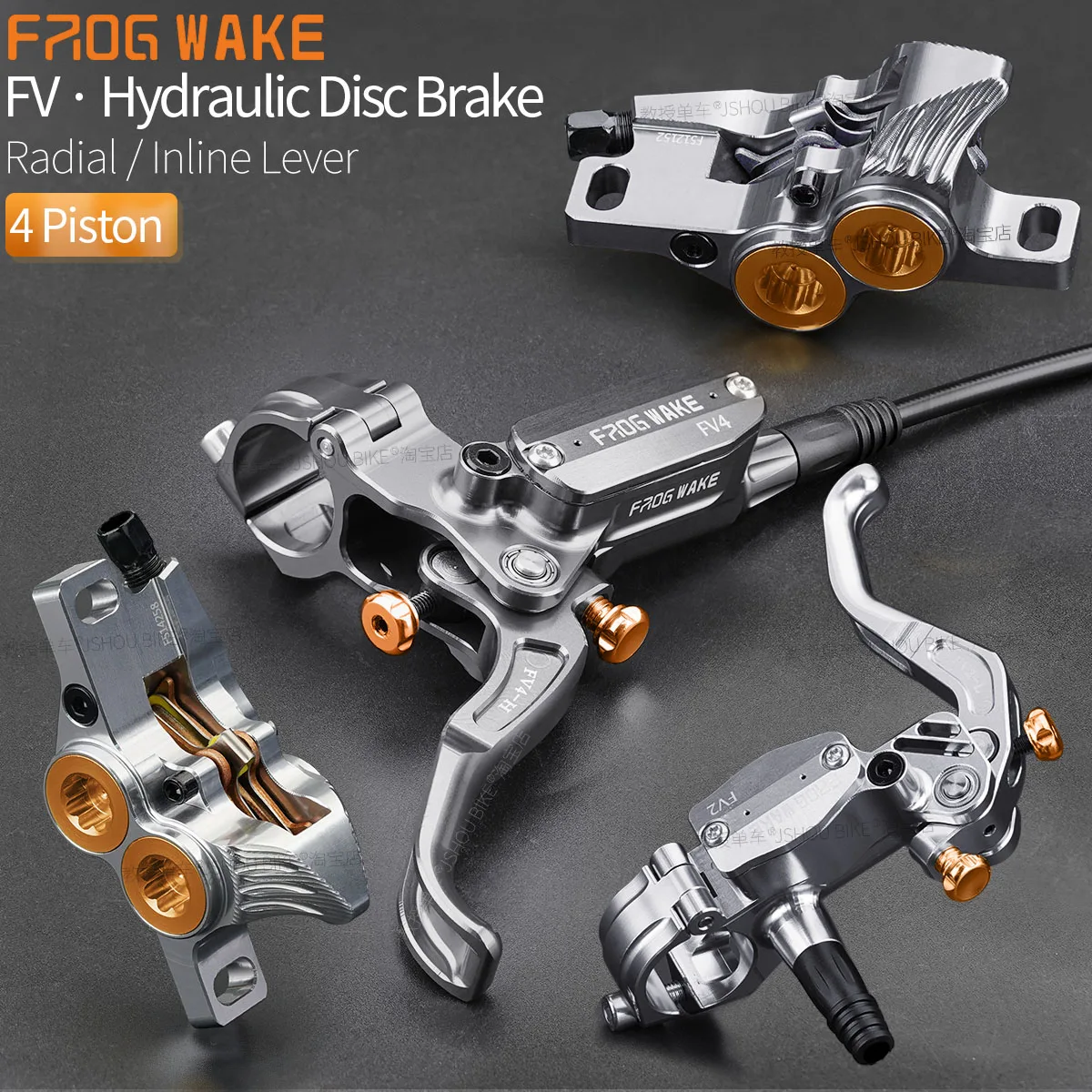 

Frog Wake FV-4 mountain bike Hydraulic Disc Brake Kit 4 Piston Front Rear Brake Inline or Radial Lever mtb bike parts