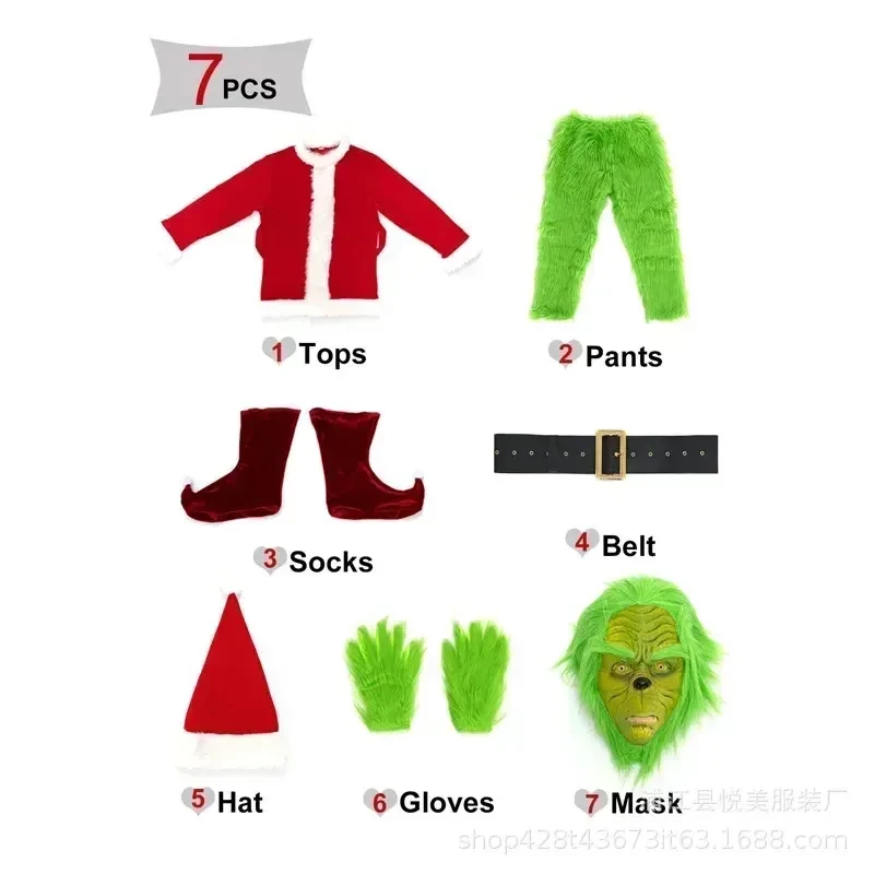 ★ Disfraz de Halloween, Cosplay, Anime, Navidad, Personaje de Dibujos Animados, Santa Claus, Monstruo Verde, Grinch, Adulto y Niño, Nuevo 2026 ♥ Mira a mí ←_←