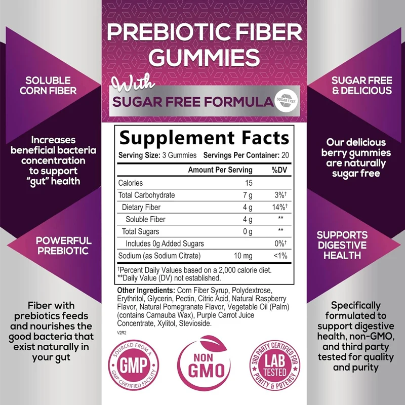 Fiber gummies -Sugar free gummies supplement,4 grams of soluble fiber per serving-supports daily digestive health and regularity