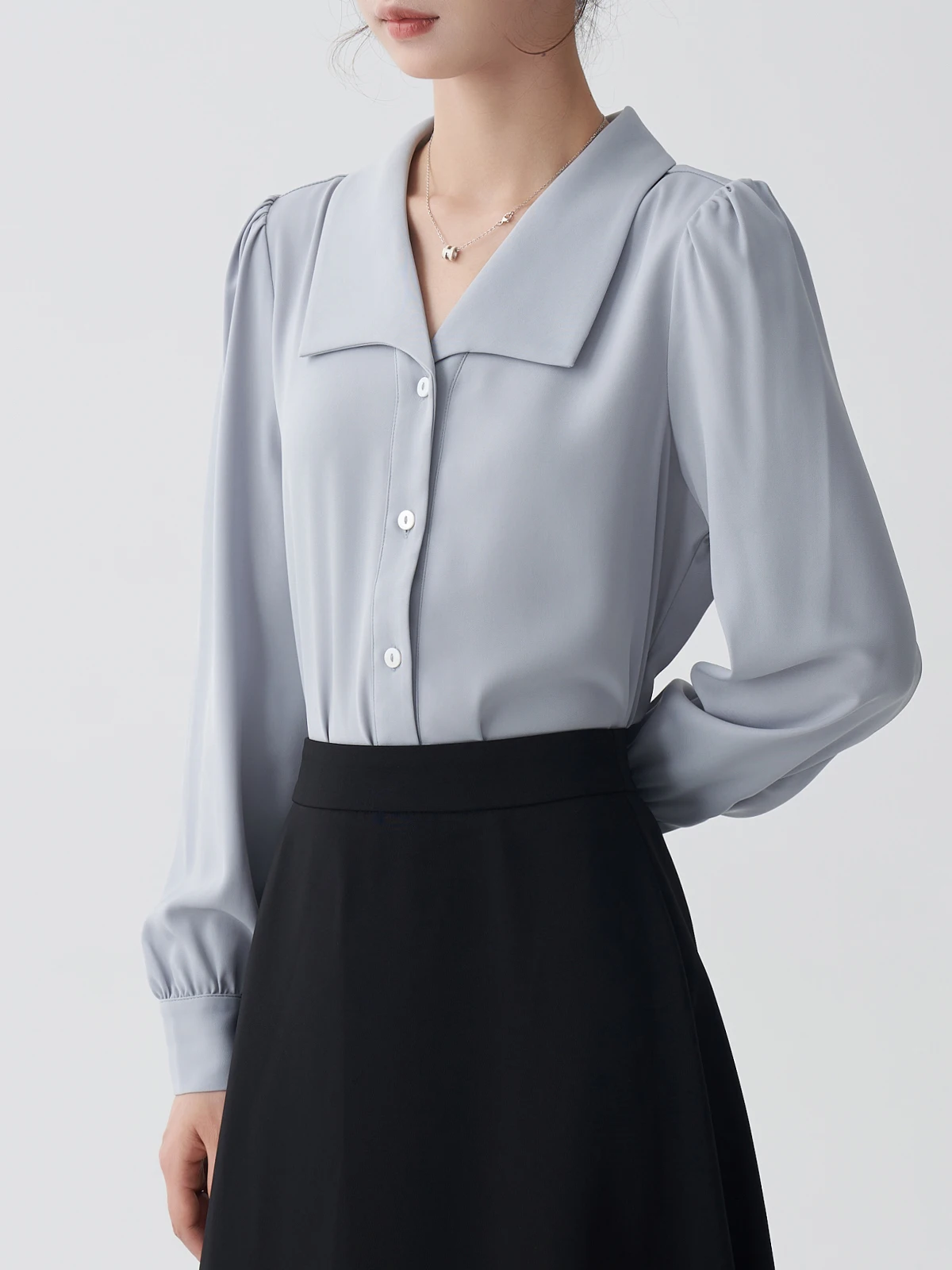 

USEEN Women's Long Sve Chiffon irt Profional High nce Sensation Commute Blue Interview Gown Drapey irt