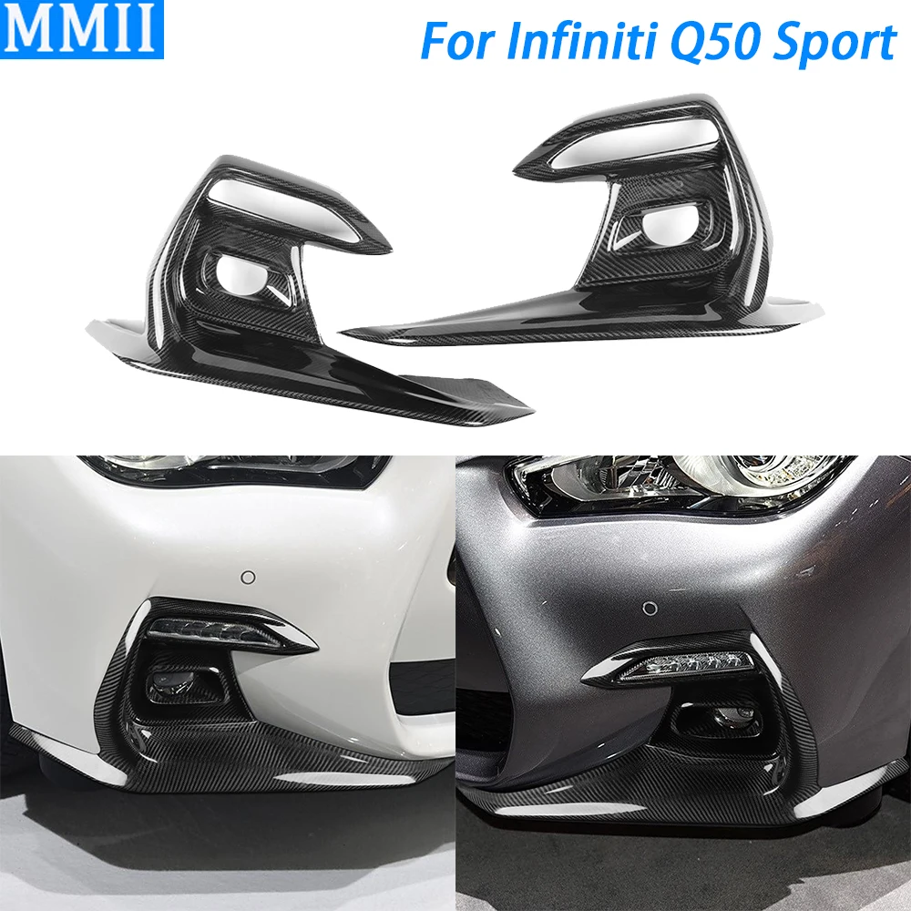 For Infiniti Q50 Sport 2018-2020 Accessories Real Carbon Fiber Front Bumper Fog Light Air Intake Cover Car Trim Modification