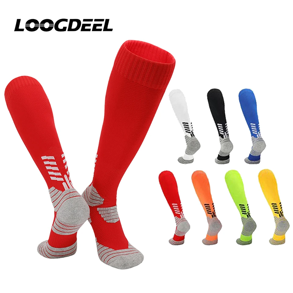 

Нескользящие спортивные носки Loogdeel, профессиональные футбольные носки, износостойкие дышащие длинные носки-трубочки, тонкие впитывающие пот носки