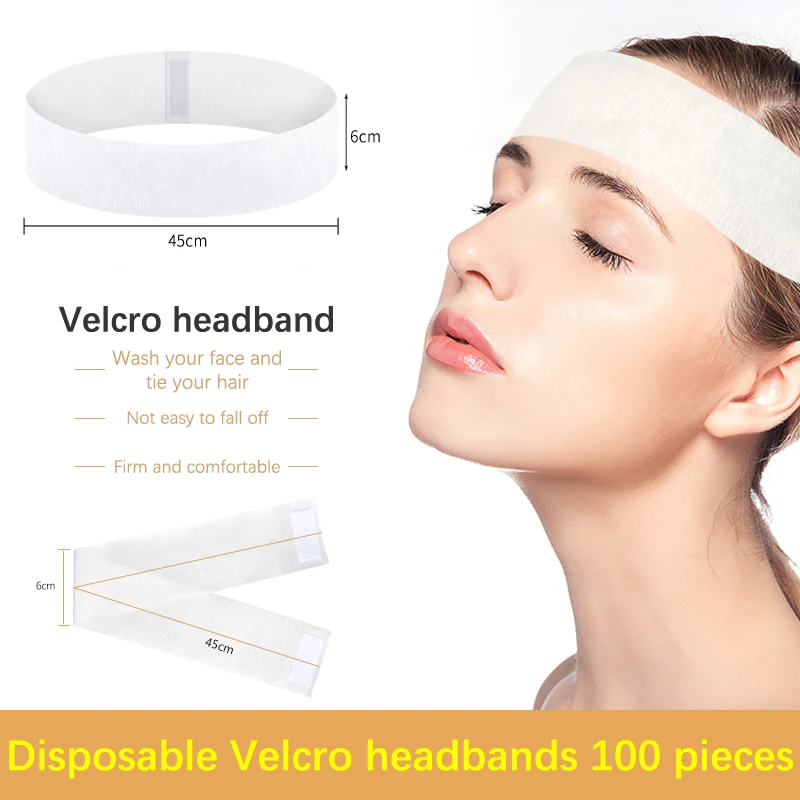 100 Pieces Disposable Spa Facial Headbands Stretch Non-Woven Soft Skin Care Hair Band With Convenient Closure For Beauty Salon