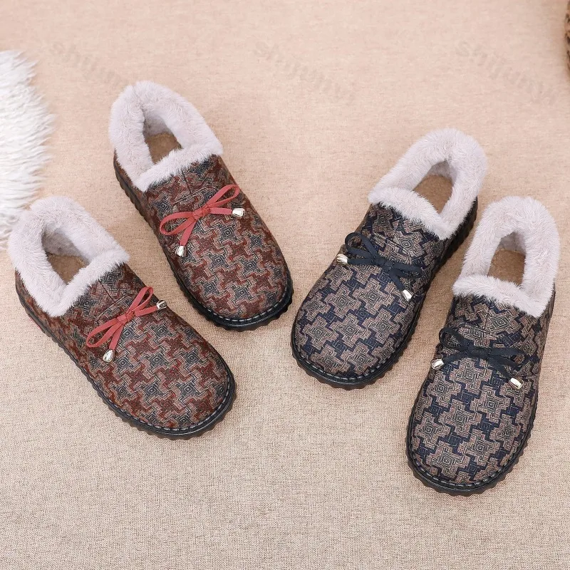 Fashion Bow Knot Women's Warm Shoes Winter New Outdoor Non Slip Platform Cotton Shoes Comfort Height Increase Plush Casual Shoes