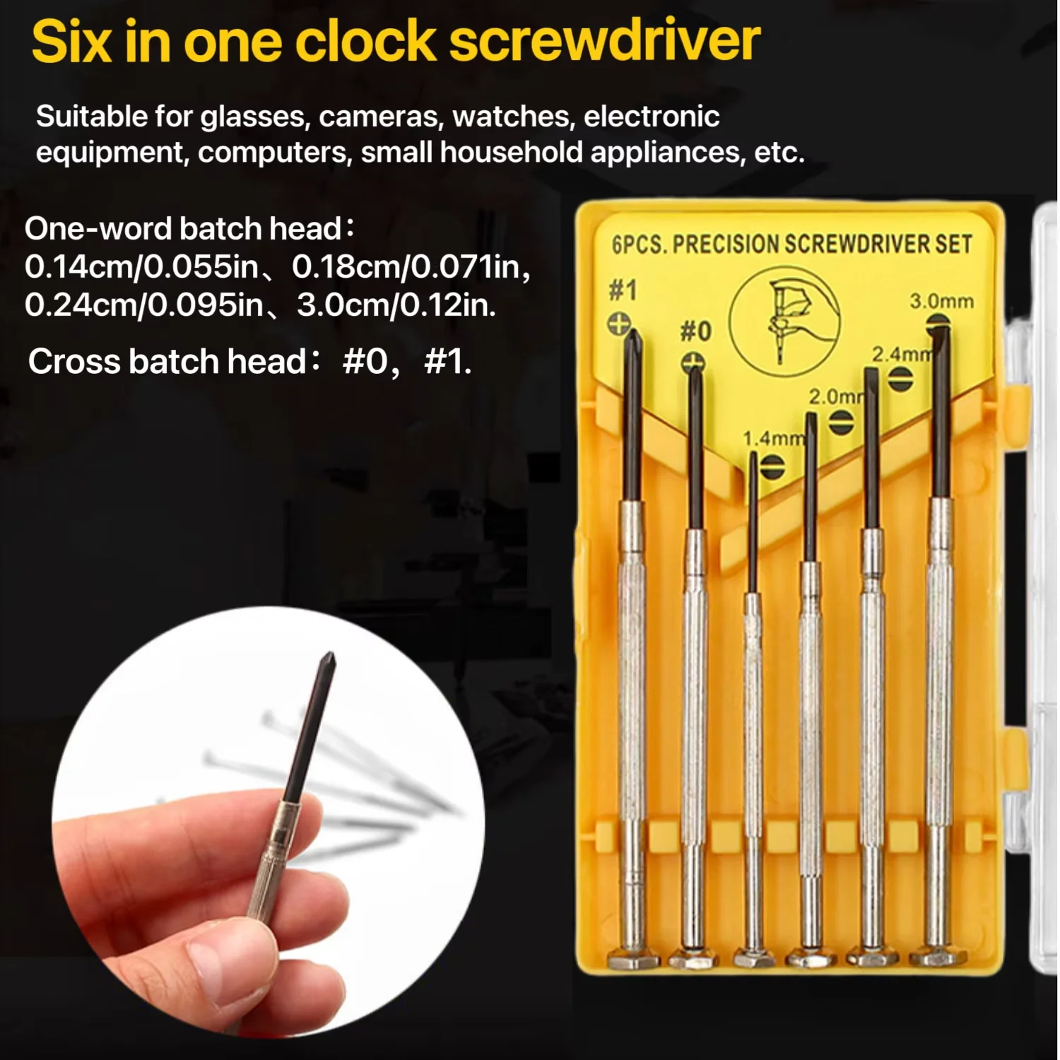 6Pcs Glasses Repair Screwdriver Set With Slotted Phillips Bits Tool Steel For Watch Glasses Screw Driver Repair Tools