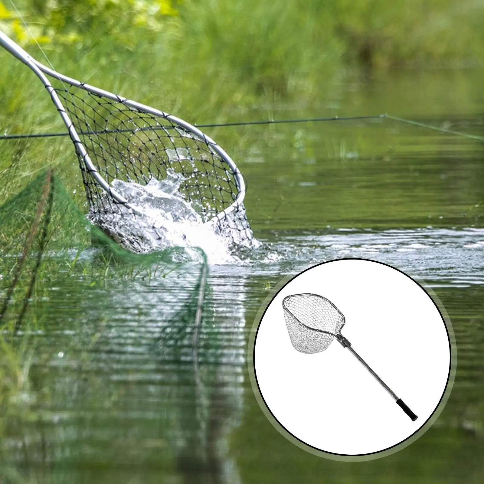

Folding Lightweight Fishing Landing Net Silicone Mesh Fish Keeper Net for Sea River Lake Fishing Supports Accessories