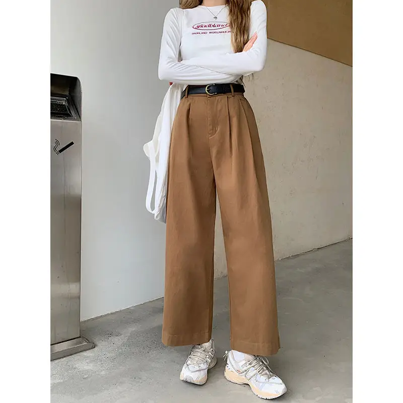 2024 Spring New Retro Wide Leg Casual Pants Korean Edition High Waist Slimming Design Feeling Straight Cropped Pants Trendy