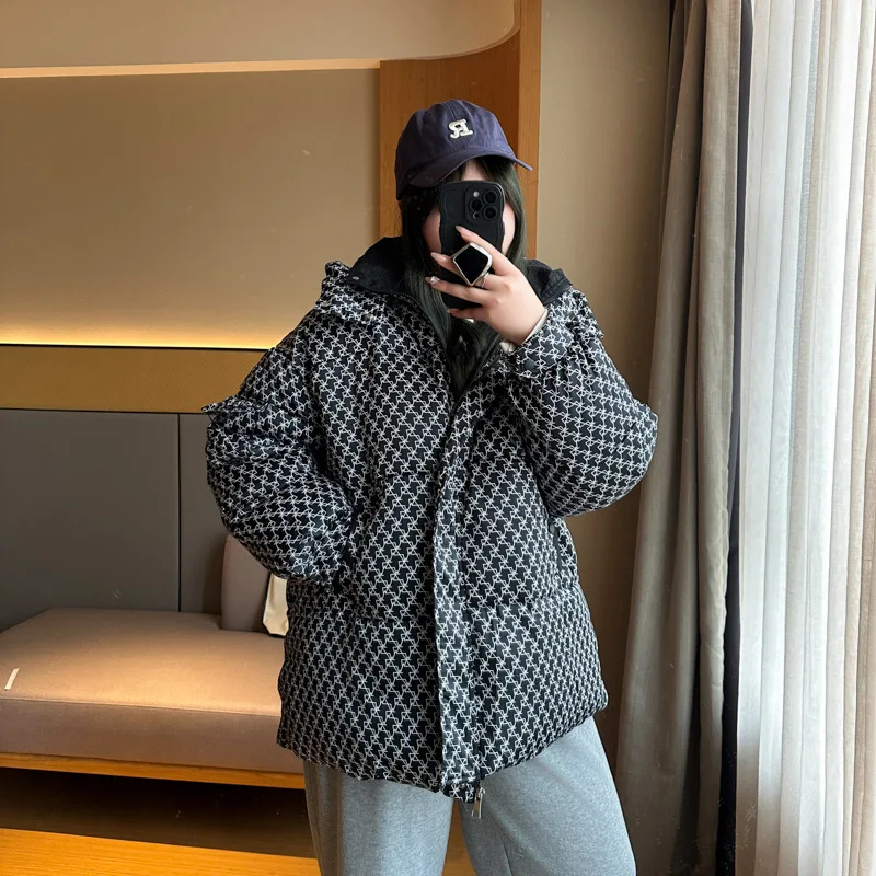 XXXXXL Mode Plus Size vrouwen Parka Winter Houndstooth Capuchon Gewatteerde Jas Losse Casual En Warme Jas 8388