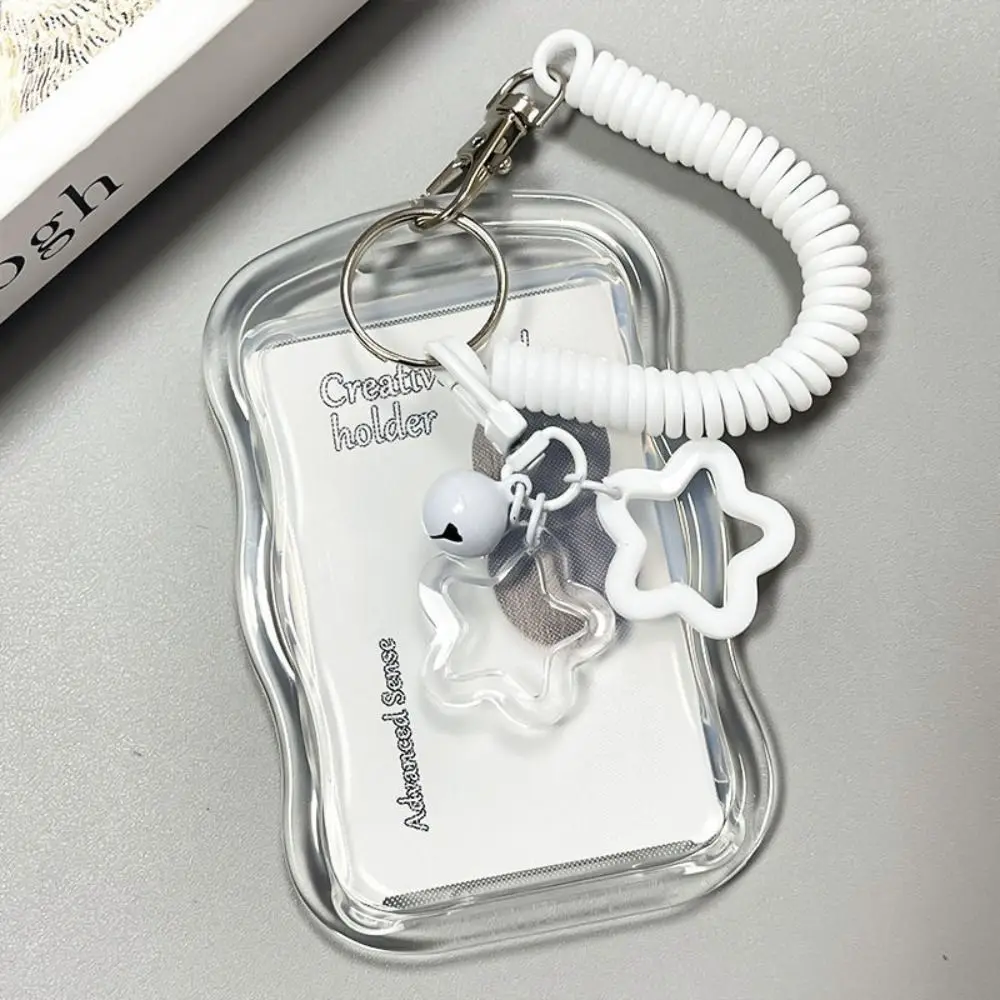 Soft Silicone Kpop Photocard Holder Spring Rope With Star Keychain ID Cards Protective Case Sliding Cover Photo Display Holder