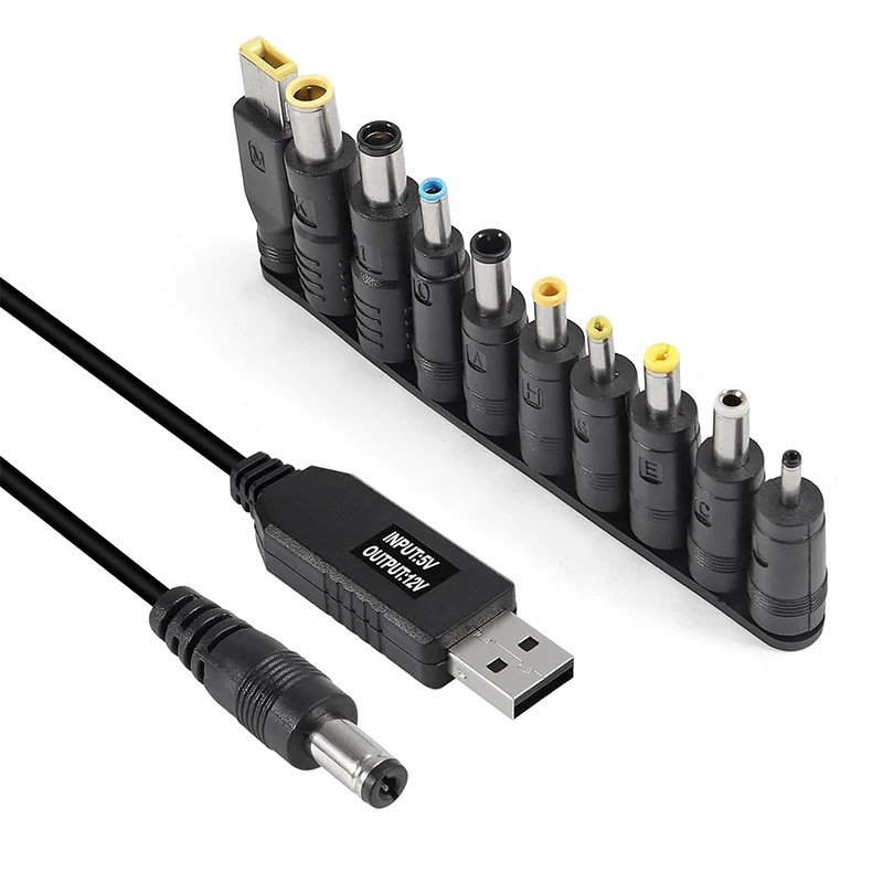 10pcs Female Right Angle Jack Plug Adapter Connect to Universal Male Plug Power Adaptor with USB Cable 5V to 12V Boost Converter