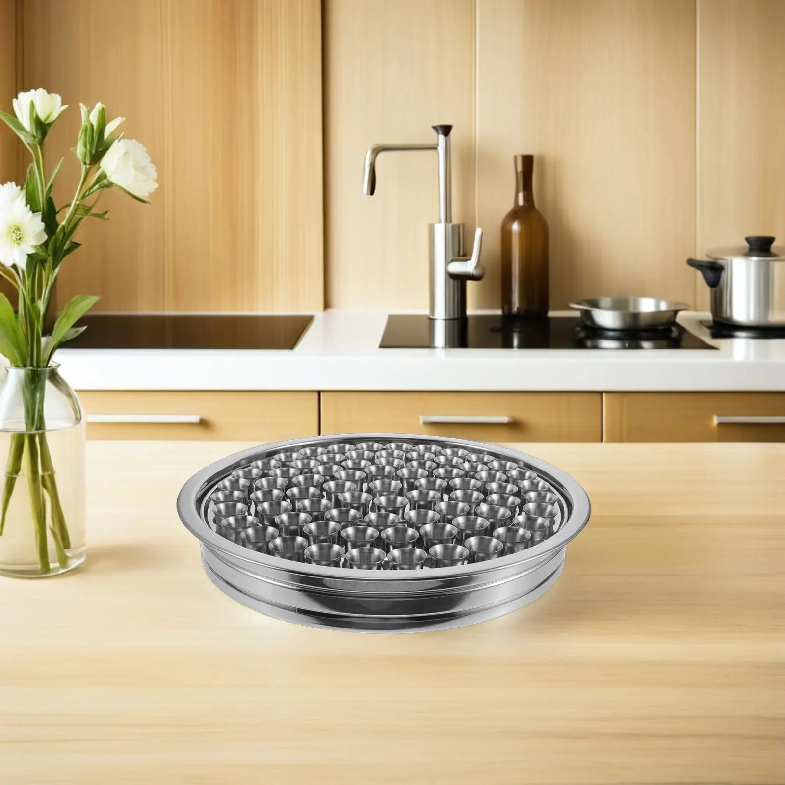 Stainless Steel Holy Communion Tray with 72 Holes – Large Capacity Church Cup Holder Serving Plate for Religious Ceremonies