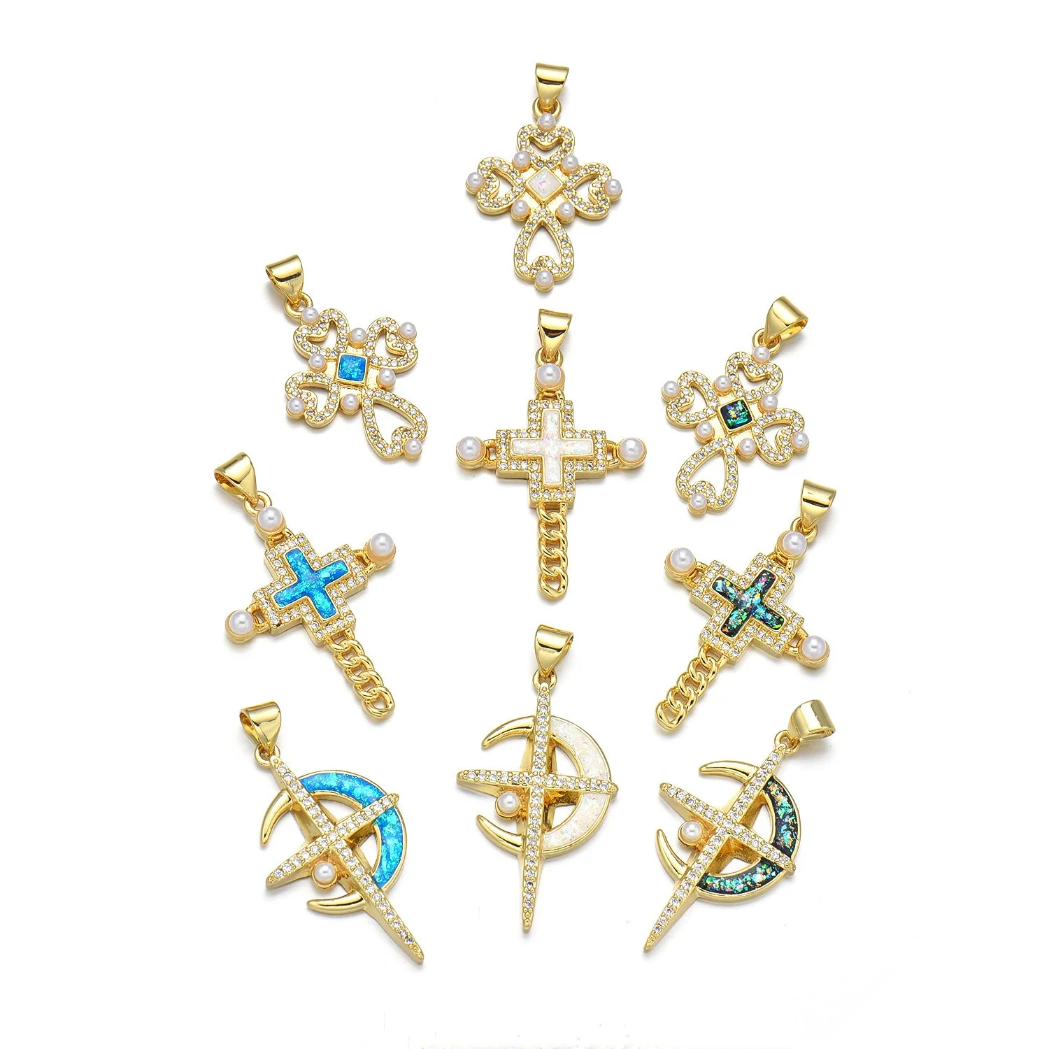 5 Pieces European and American Copper Aobao Cross Pendant Accessories DIY Pearl Necklace Jewelry Making Materials Wholesale