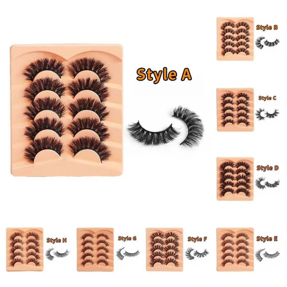 5Pairs Simulated Mink Hair Thick False Eyelashes Curled Soft Full Strip Eyelashes Long Lasting DIY Curl False Eyelashes Party