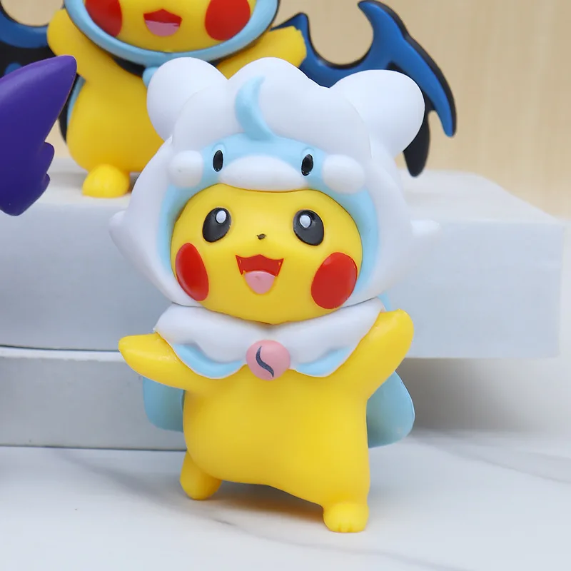 7Pcs/1Set Pocket Monsters Anime Figure Kawaii Pikachu Cosplay In Disguise Action Figures PVC Collection Model Dolls Toy Gift