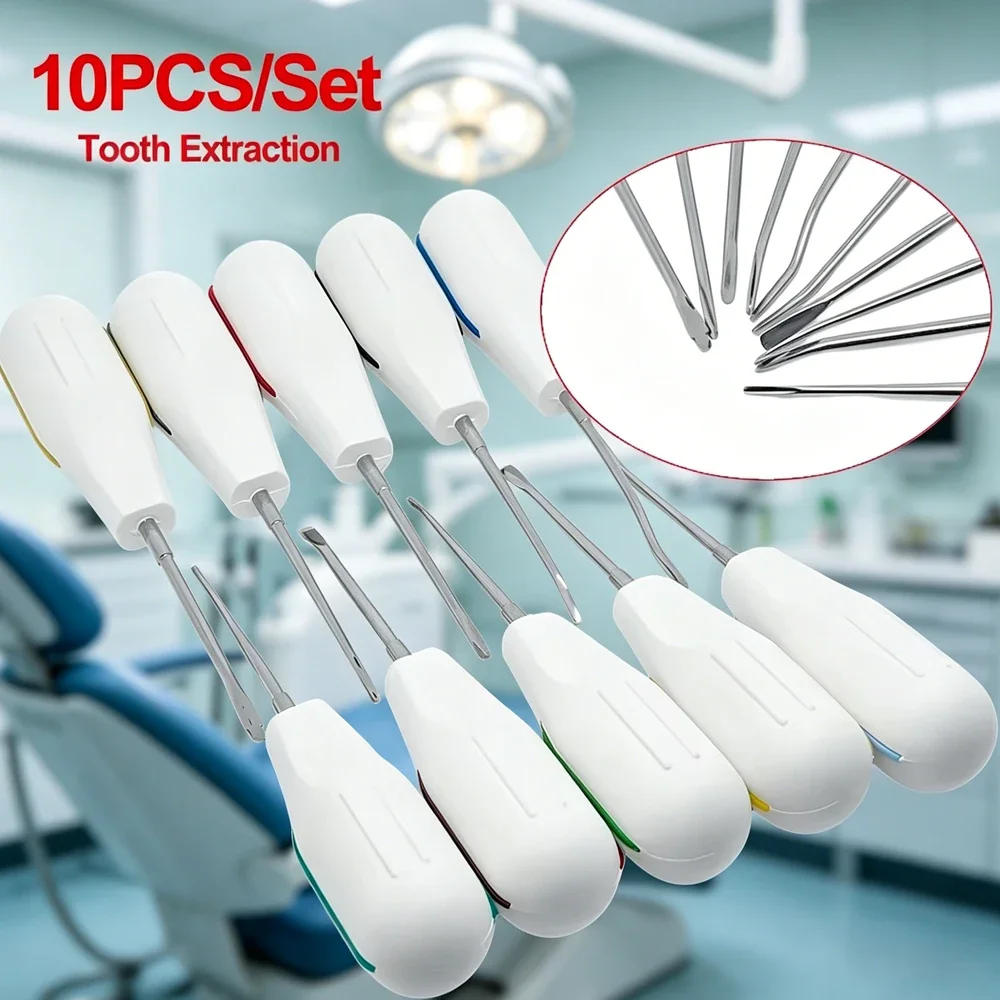 10Pcs/kit Dental Minimally Invasive Tooth Extraction Tools Dental Luxating Lift Curved Root Elevator Plastic Handle