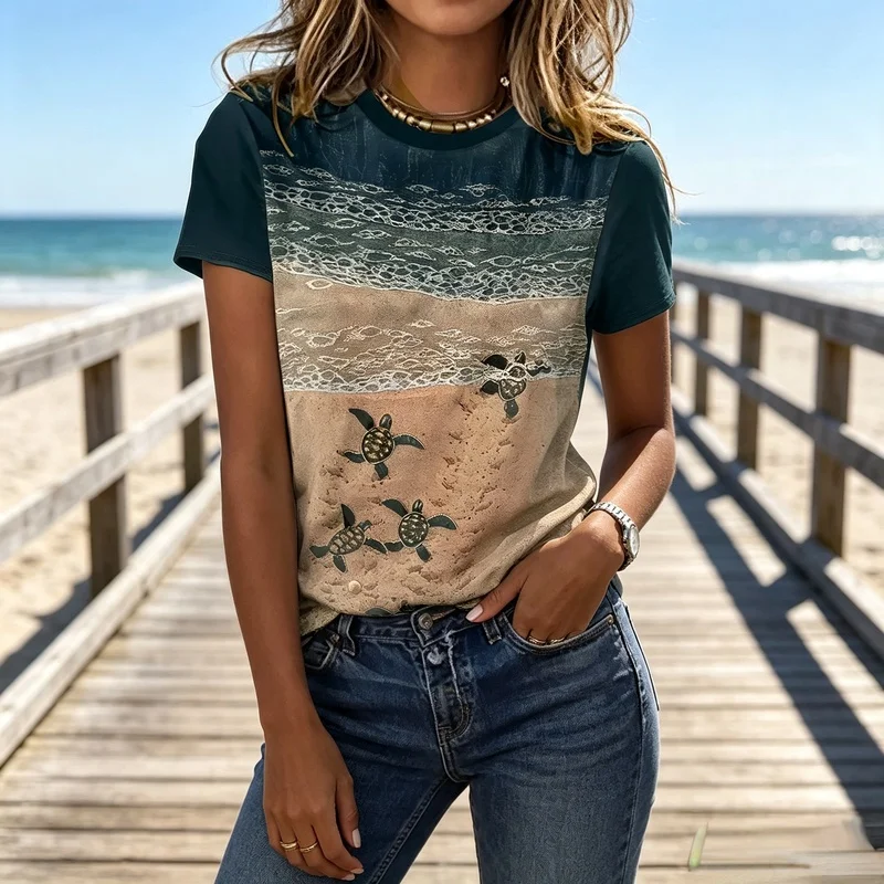 2026Women's new spring and summer clothing，Random print round neck short sleeve Loose-fitting top as a base layerTShirt