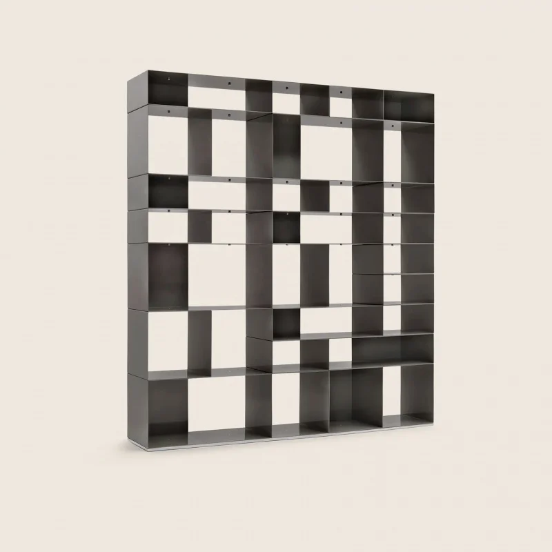 custom.Embedded Solid Irregular Metal Bookshelf Aluminum Display Cabinet Italian Black Metal Wall Shelf Luxurious